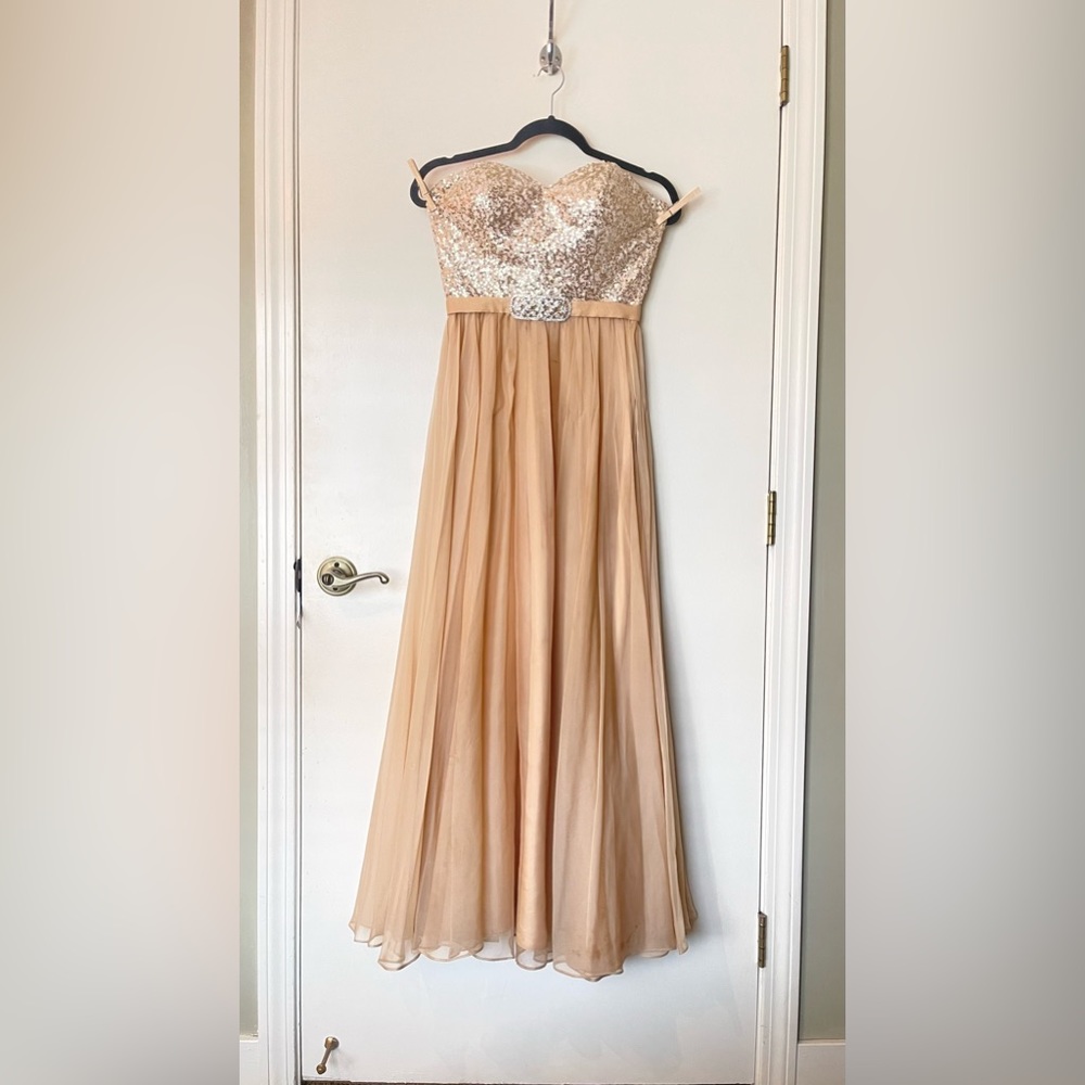 Gold Sequenced Gigi Embellished Belt Strapless Dress